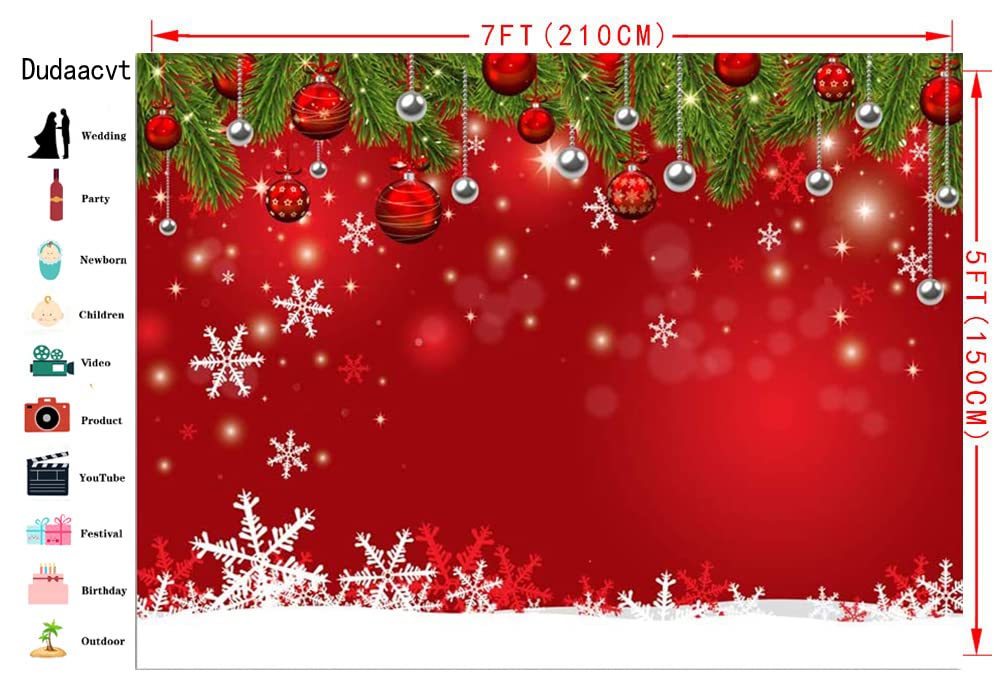 7x5ft Red Christmas Backdrop with Snowflake Design - Holiday Party Decor, New Year Eve Photography Background, Family Gathering Photo Booth Scene (Perfect for Christmas Parties, Home Decor & Festive Events)