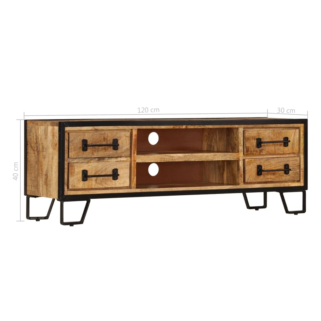 vidaXL Solid Mango Wood TV Stand with 3 Drawers - Retro Industrial Style TV Cabinet, Sideboard & Lowboard with Ample Storage - Perfect for Living Room, Bedroom & Home Theater Setup - Extra Stability Design