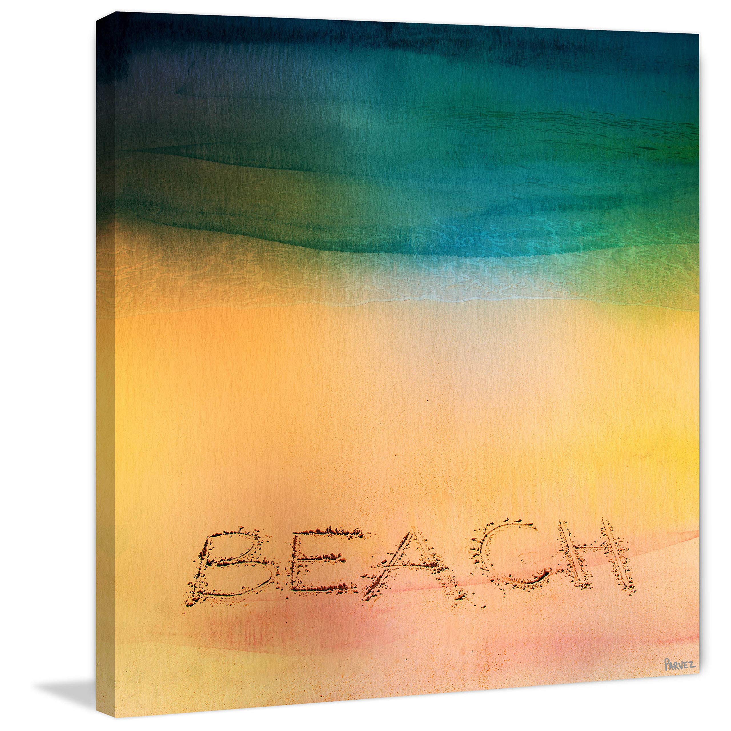 Handmade Beach Sand Print Wrapped Canvas Wall Art - 18x18 Inches - Coastal Decor for Living Room, Bedroom & Beach House