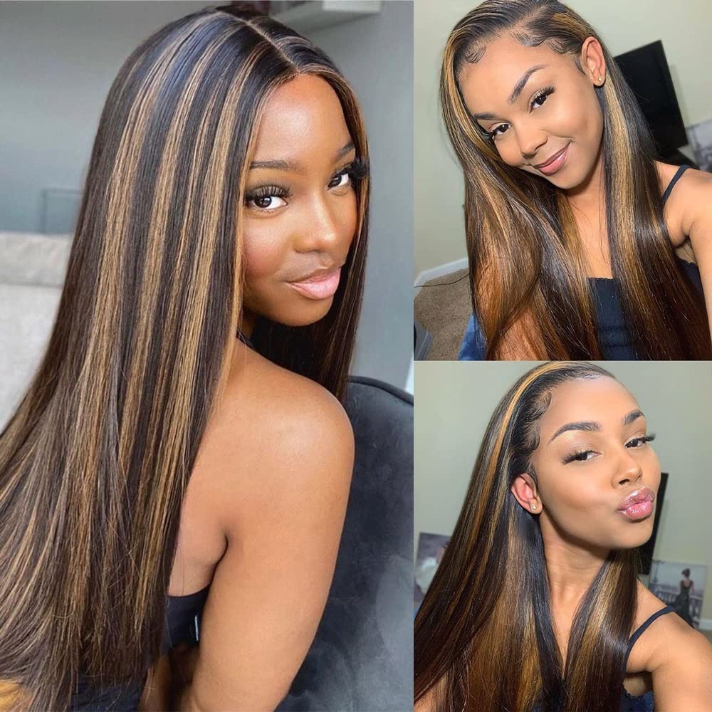 13x4 HD Lace Front Human Hair Wig 26 Inch - 1B/30 Straight Ombre Balayage with Pre-Plucked Baby Hair | 180 Density Glueless Lace Wig for Daily Wear, Parties & Special Occasions