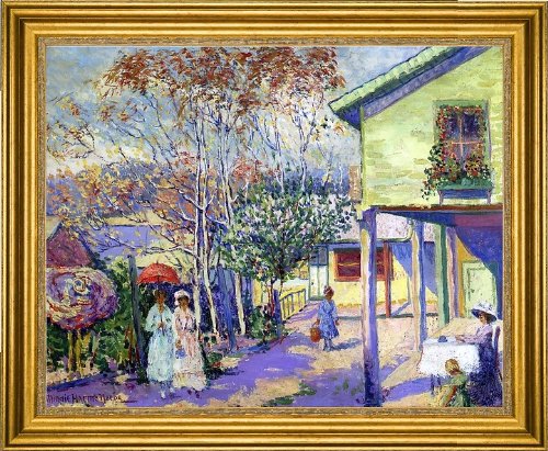 Art Oyster Minnie Harms Neebe Tea Time (Saugatuck, Michigan) - 16x20 Inch Premium Canvas Print with Gold Frame - Perfect for Living Room, Bedroom, or Office Decor