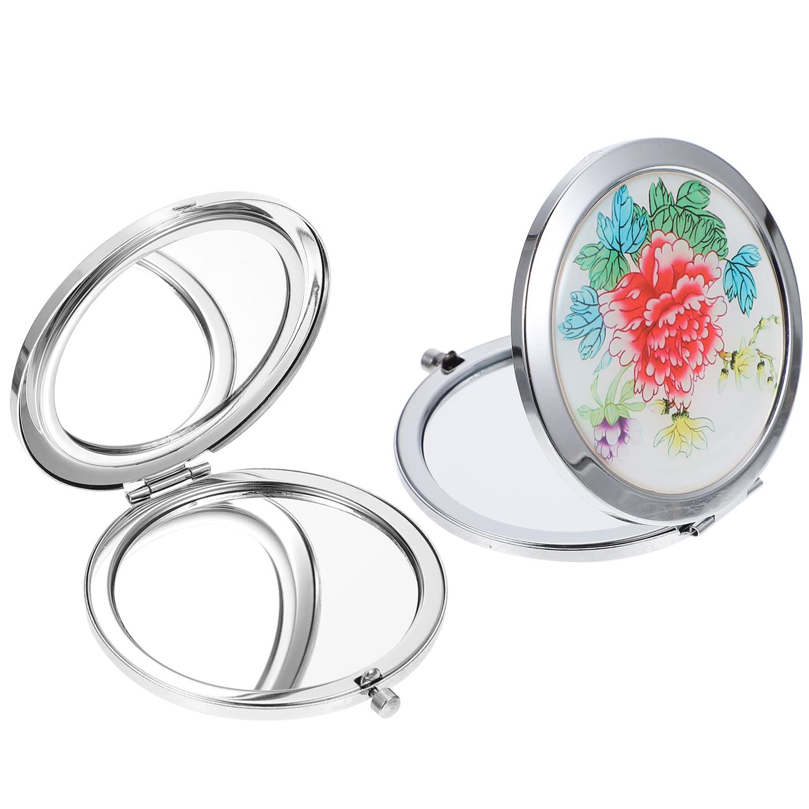 FRCOLOR Round Compact Mirror - Travel Makeup Mirror with Magnifying Glass, Foldable Pocket Mirror for Women | Perfect for Travel, Purse & Touch-Ups
