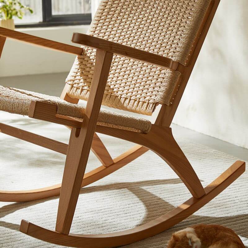 Comfortable Wooden Rocking Chair with Ottoman and High Back Support - Perfect for Nursery, Living Room & Outdoor Relaxation
