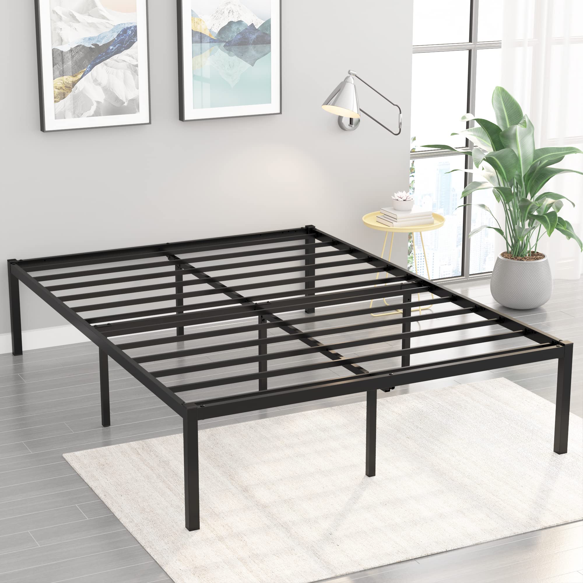 Weehom 14 Inch Queen Metal Platform Bed Frame with Heavy Duty Steel Slats - No Box Spring Needed, Mattress Foundation with Underbed Storage Space - Easy Assembly in Black - Perfect for Modern Bedrooms, Guest Rooms & Small Spaces
