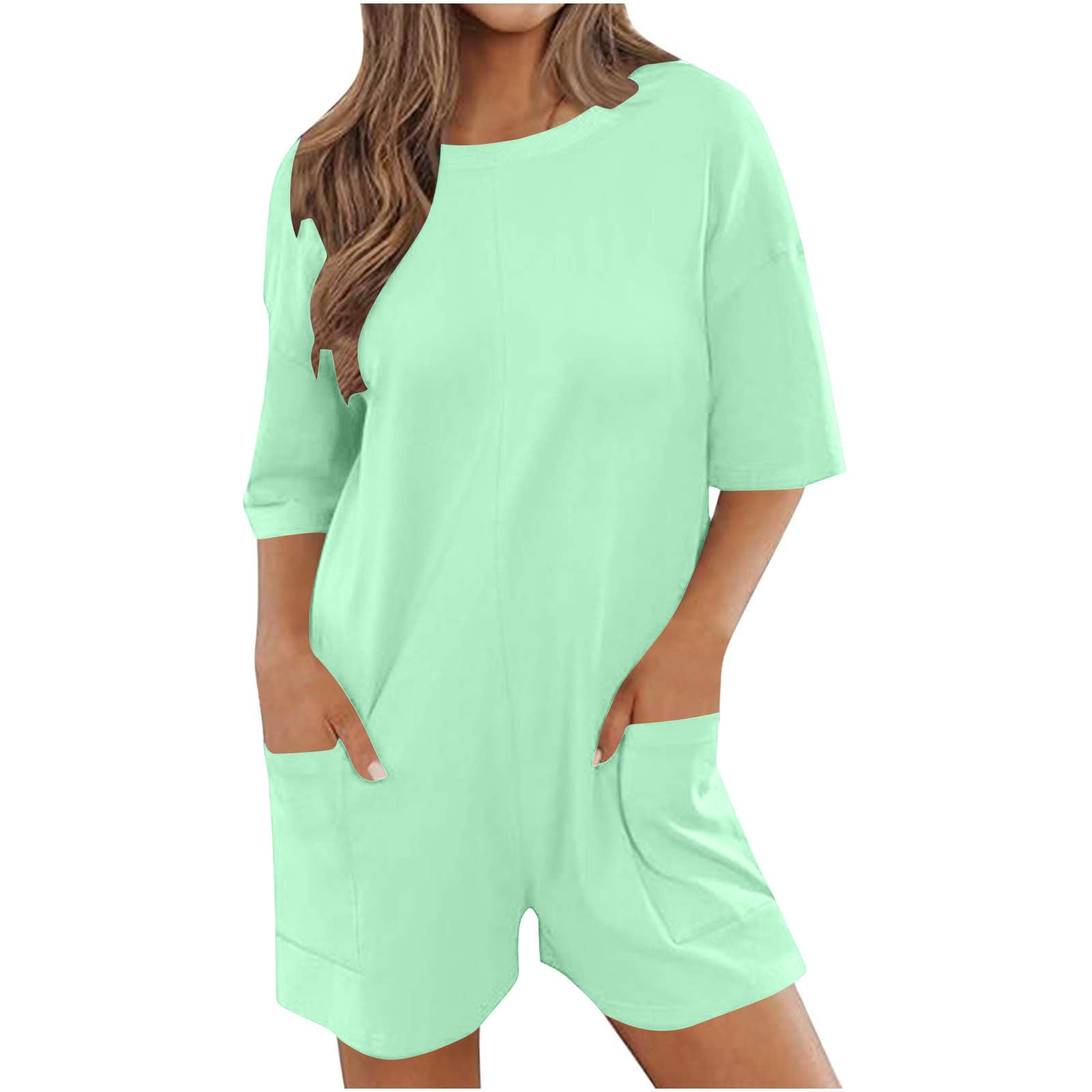 SHOPESSA Women's Plus Size Short Sleeve Jumpsuit with Pockets - Loose Flowy Summer Romper for Casual Outings, Beach Wear & Vacation Outfits