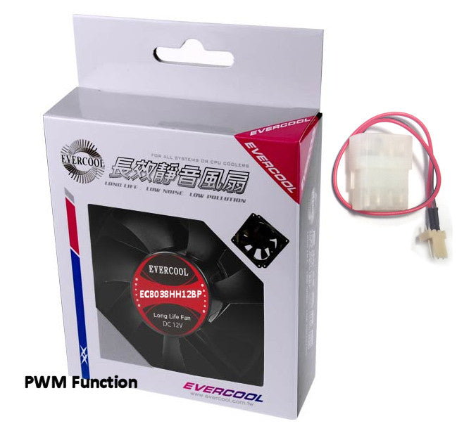 Evercool 80x80x38mm 12V PWM High Performance Cooling Fan with 4-Pin Connector - Perfect for PC, Gaming Rig, Server & Electronics Cooling