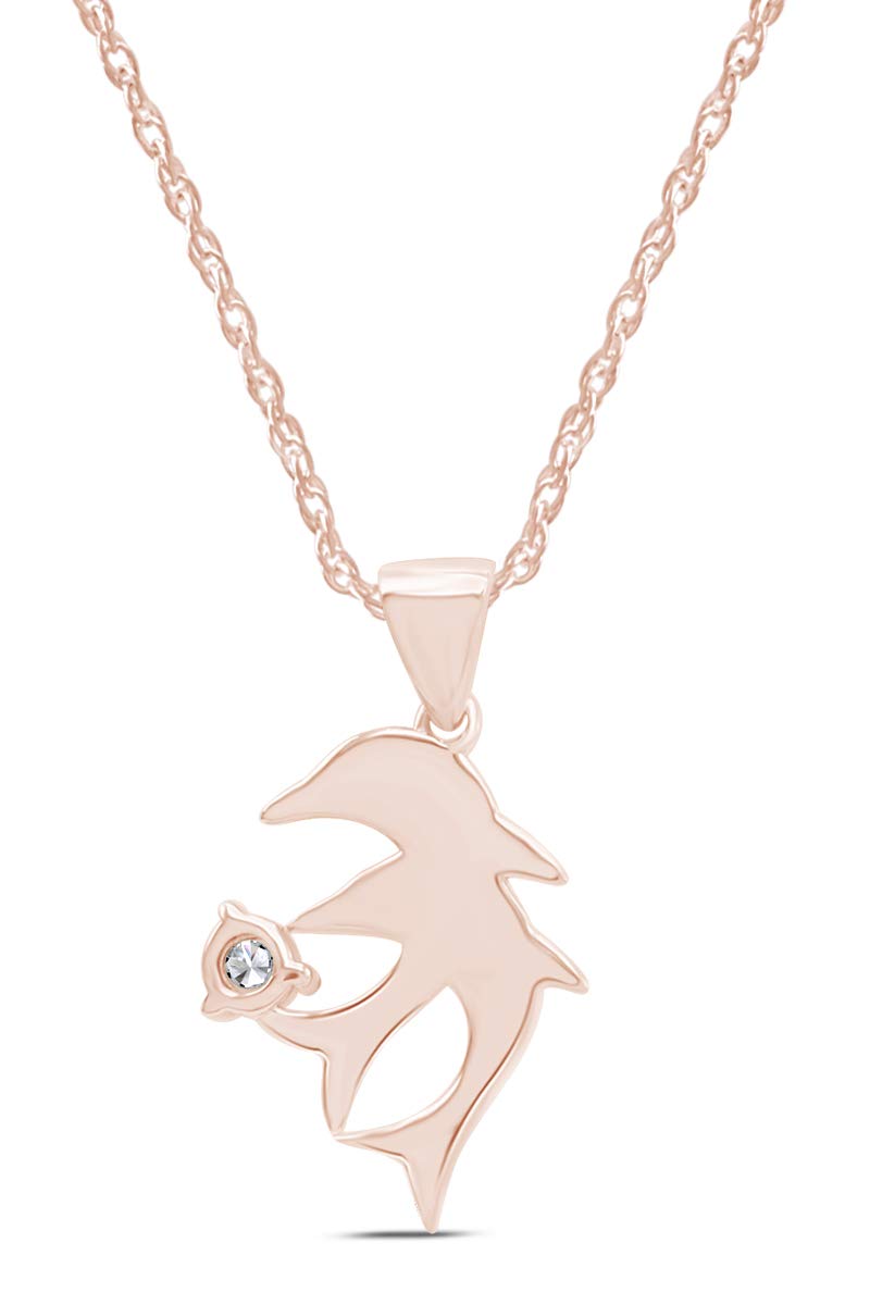 14K Gold Over Sterling Silver Double Dolphin Pendant Necklace for Women - Elegant Ocean Jewelry Gift for Birthday, Anniversary & Beach Vacations
