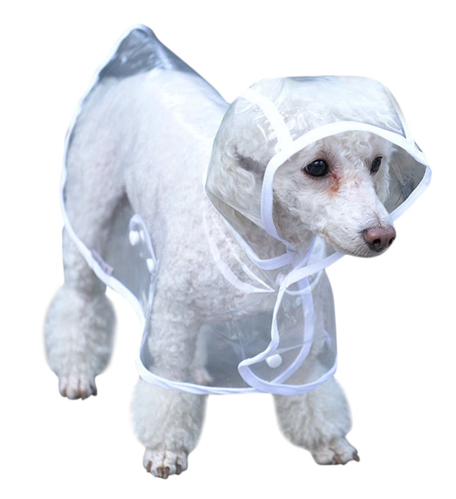 **Topsung Waterproof Dog Raincoat with Hood - Transparent Poncho for Small Dogs & Puppies - Lightweight Pet Rain Jacket for Walking, Hiking & Outdoor Adventures (White)**