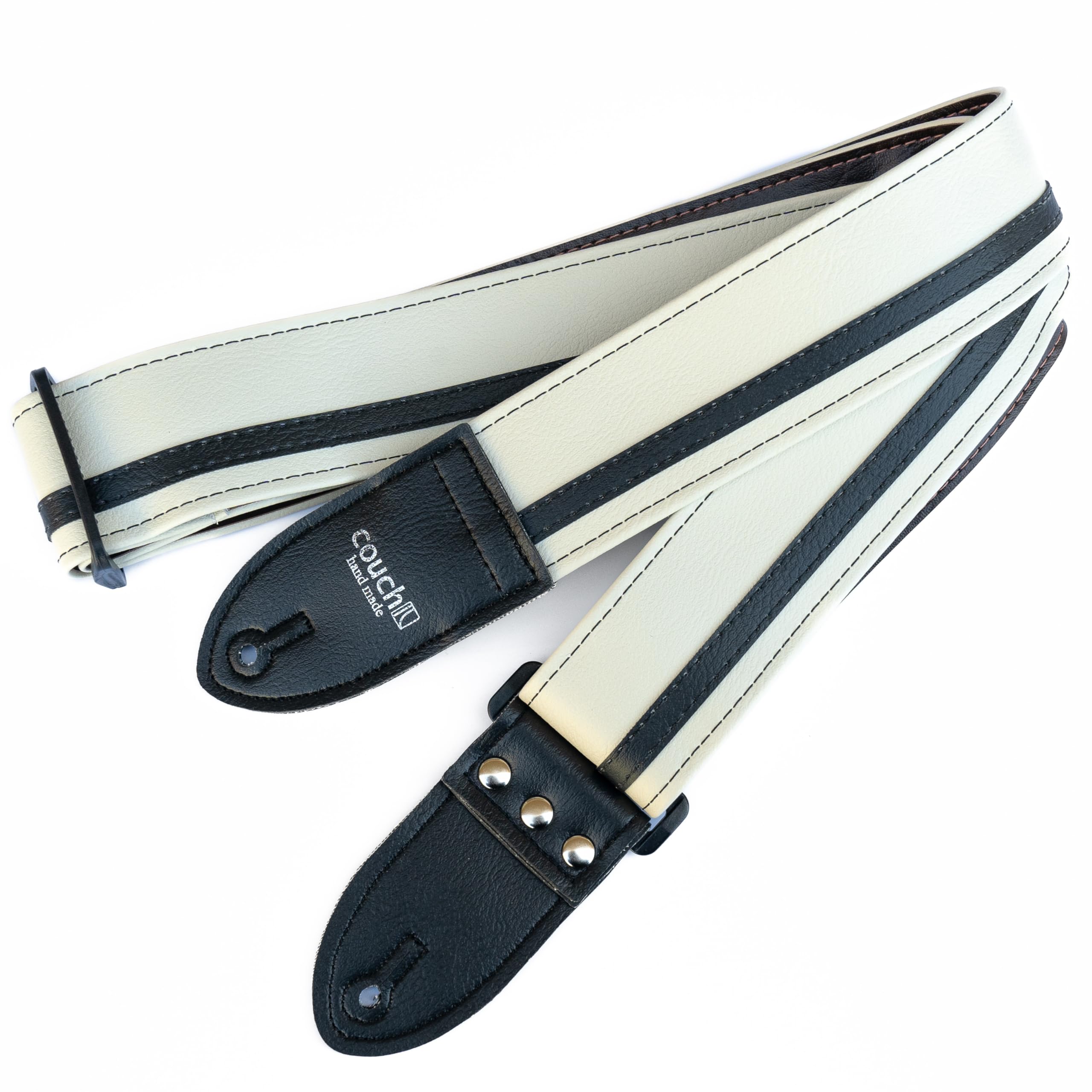 Premium USA-Made Couch RACER X Guitar Strap - Adjustable White & Black Leather Strap for Electric & Acoustic Guitars - Perfect for Stage Performances, Studio Sessions & Home Practice