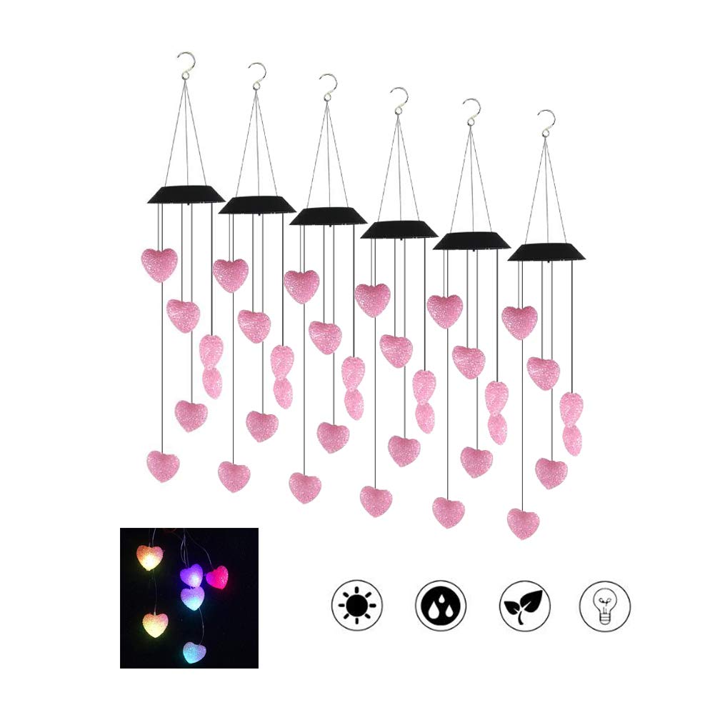 Solar Wind Chimes with LED Lights - Peach Shaped Outdoor Hanging Lamp, Auto Sensor Color Changing Garden Decor for Patio, Yard, Party (6 Pack) - Perfect for Backyard, Wedding, and Holiday Decorations
