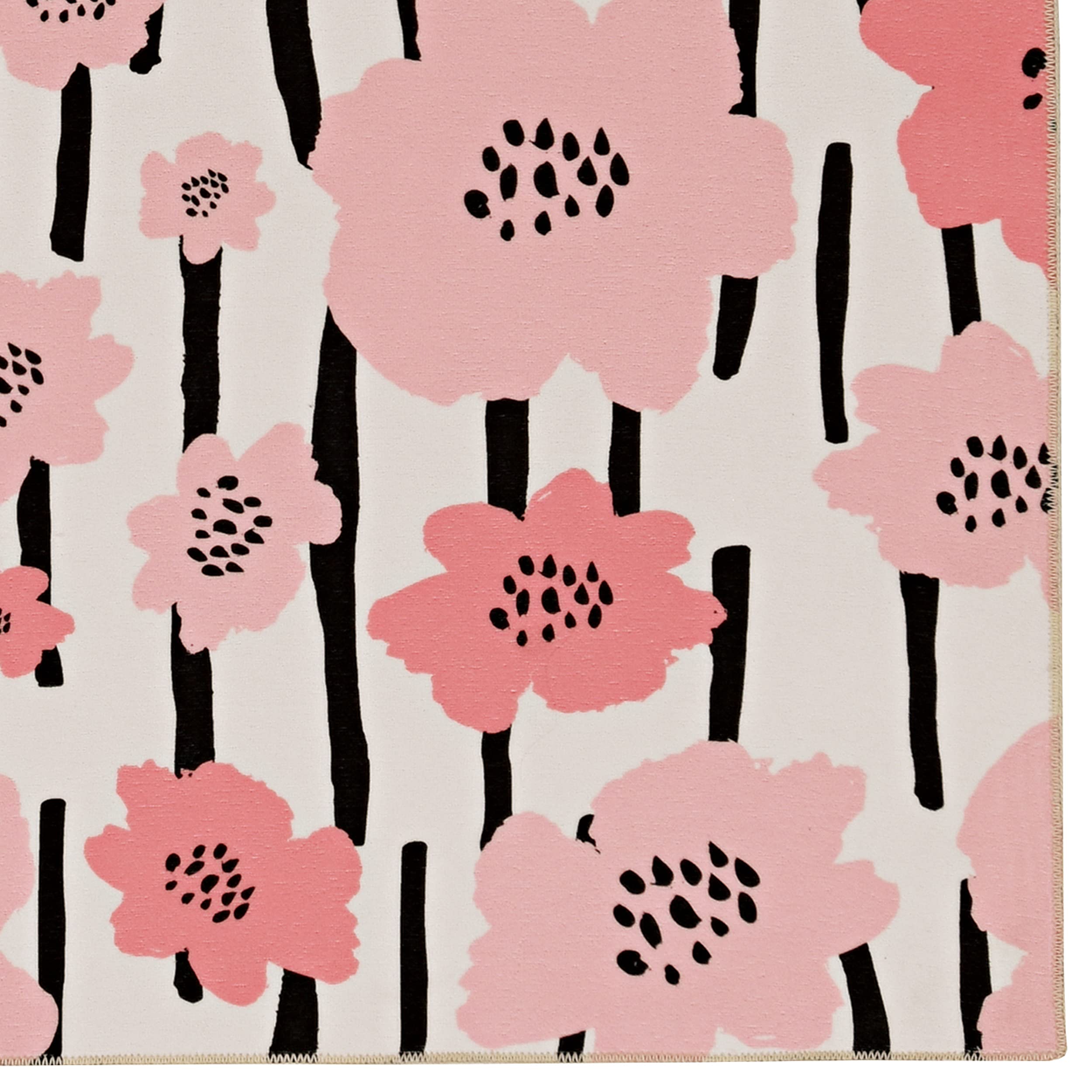Minley Washable Rug 3' x 5' - Ivory & Pink Soft Accent Carpet for Living Room, Bedroom, Nursery | Stain-Resistant & Machine Washable Indoor Area Rug