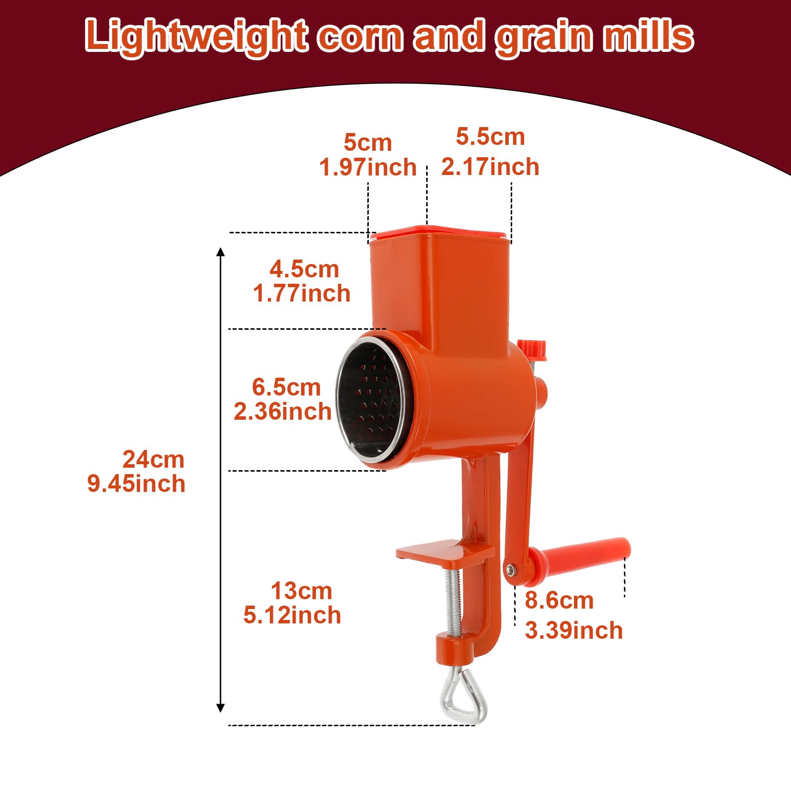 **Hand Crank Grain Grinder - Rustproof Aluminum Corn Mill, Multifunctional Manual Grain Crusher for Wheat, Spices, Nuts, Rice, Soybeans & Pepper - Perfect for Home Baking, Camping & Emergency Food Prep**