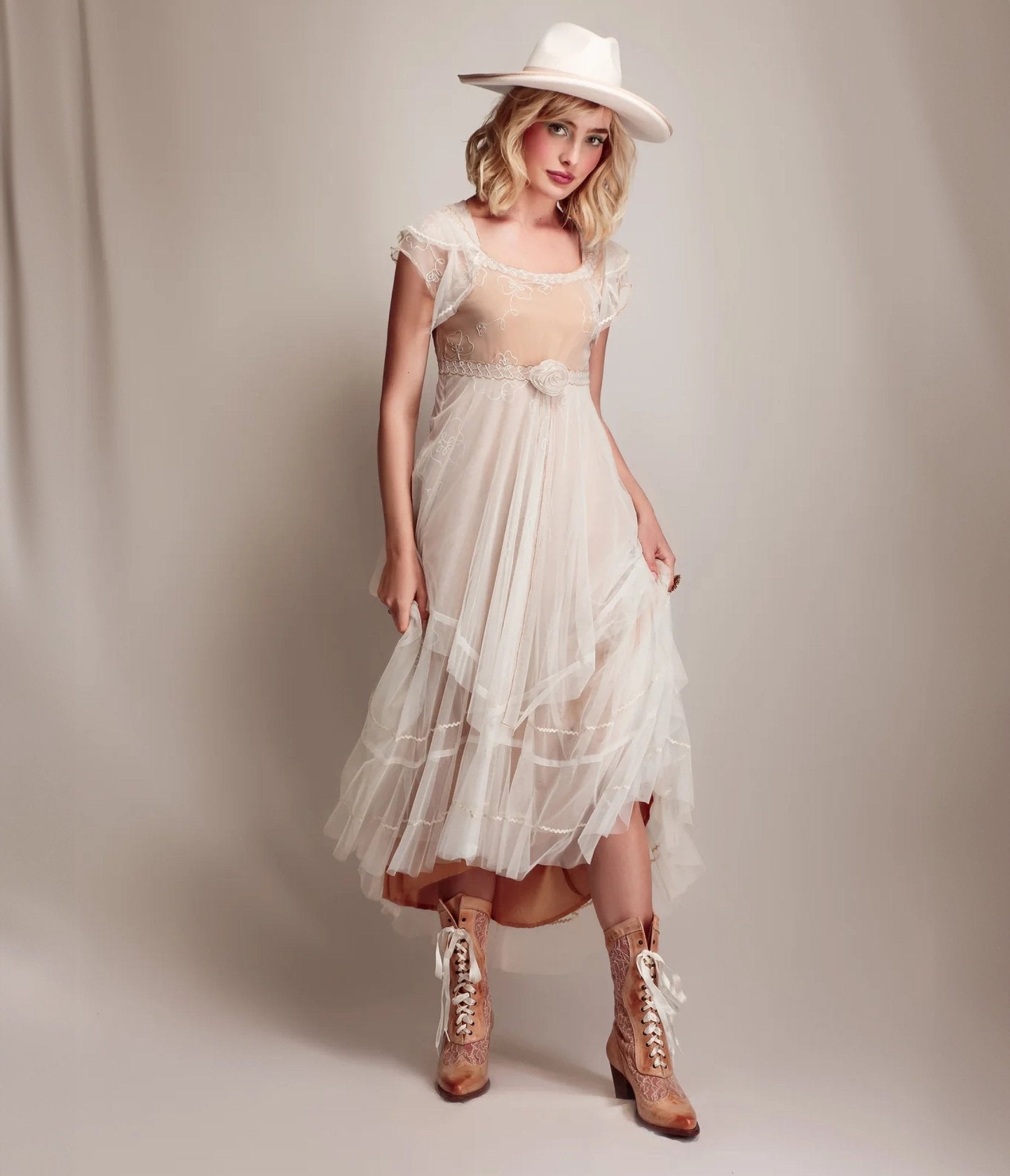 Nataya Ivory & Gold Desert Breeze Savannah Dress - Elegant Summer Maxi Dress for Beach Vacation, Wedding Guest & Special Occasions