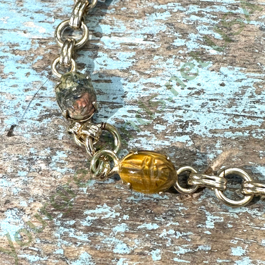 Vintage Karen Lynne 12k Gold Filled Gemstone Scarab Bracelet - Authentic Egyptian Revival Jewelry for Women, Perfect for Boho Fashion & Special Occasions