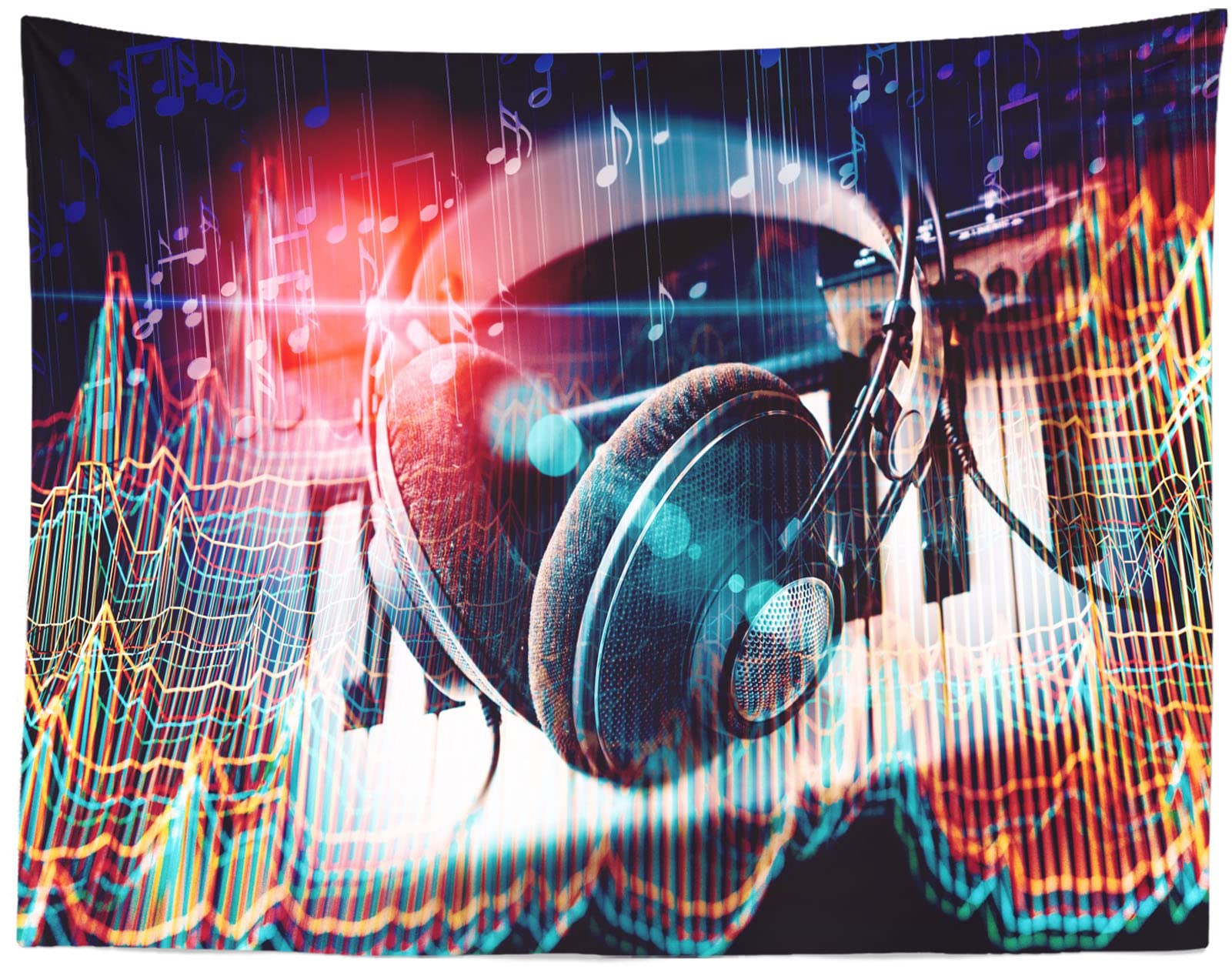 BELECO 9x6ft Music Notation Fabric Backdrop - Headphone & Music Symbols Design for Concert Parties, Dance Events, YouTube Studio, Photobooth & Wall Decor | Perfect for Music Lovers & Event Photography Backgrounds