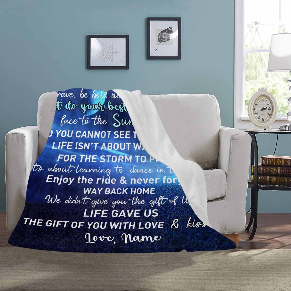 Personalized Blanket Gift for Son from Mom & Dad - Custom 'Never Forget We Love You' Space Moon Design - 60 x 80 Inch Soft Throw Blanket for Family & Friends - Perfect for Birthdays, Holidays & Cozy Nights