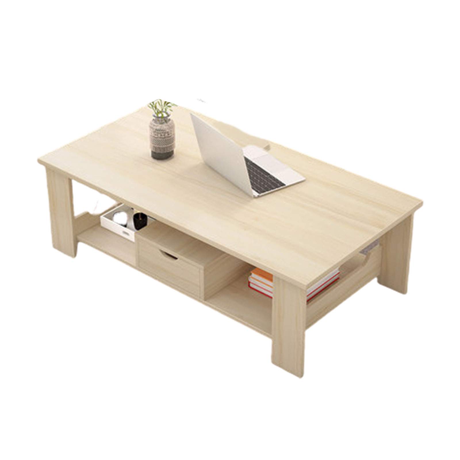 Modern Industrial Rectangular Coffee Table - Sturdy Metal Legs Supports 100kg, White/Brown - Layered Storage Cocktail Table for Living Room, Lounge & Office Use