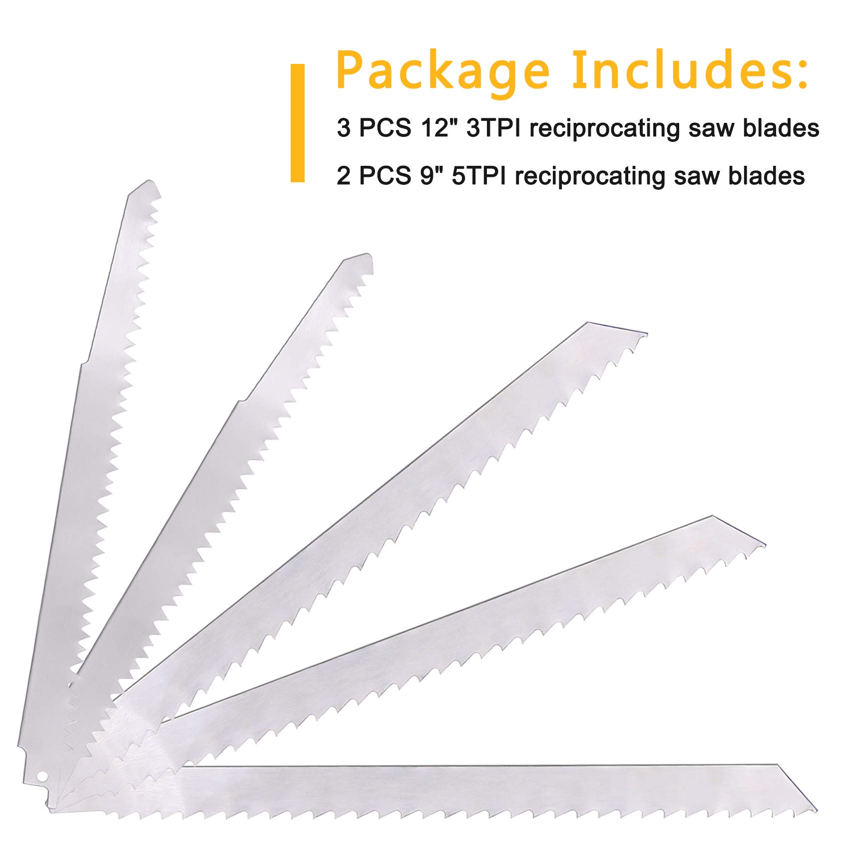 5 Pack Stainless Steel Reciprocating Saw Blades - Heavy Duty for Cutting Frozen Meat, Bone, Beef, Turkey & Wood Pruning - Ideal for Butchers, Hunters & DIY Woodworking Projects