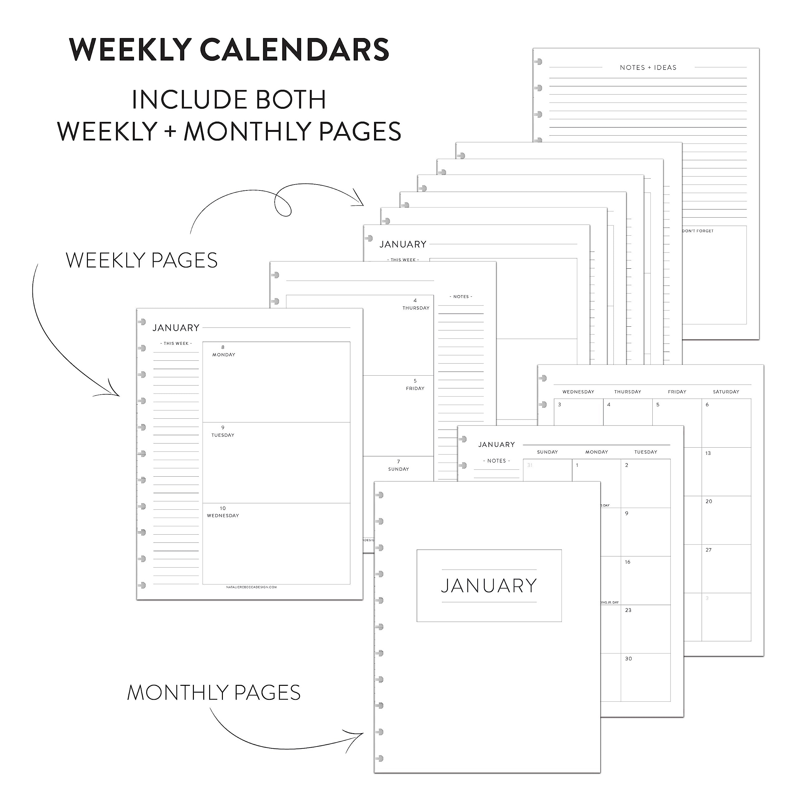 BetterNote 2025 Horizontal Discbound Calendar Refill - Compatible with Levenger Circa, Staples Arc Jr, TUL, Happy Planner, InkWell Press, MAMBI & NOTIQ (9-Disc, 7