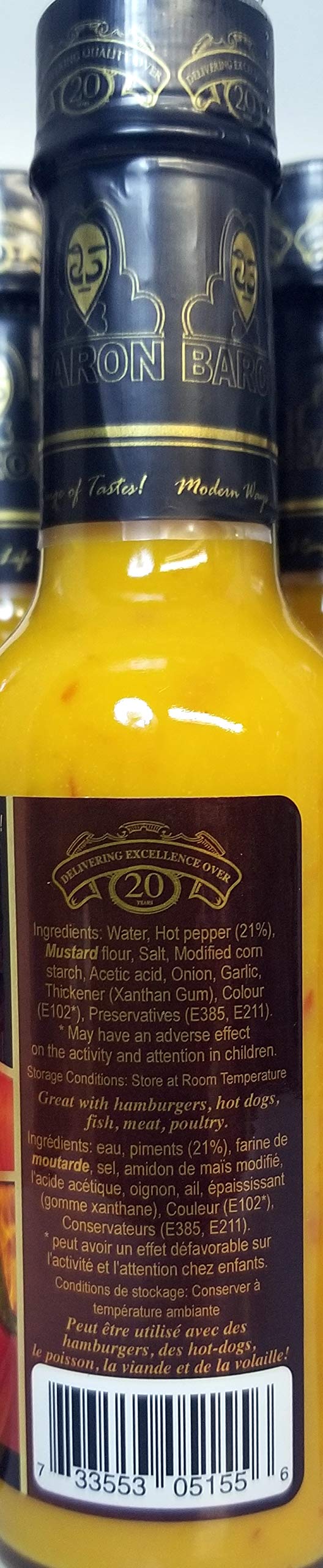Baron West Indian Mustard Hot Sauce - 5.5 oz Bottle (Pack of 12) - Perfect for BBQ, Wings, Sandwiches & Caribbean Cuisine