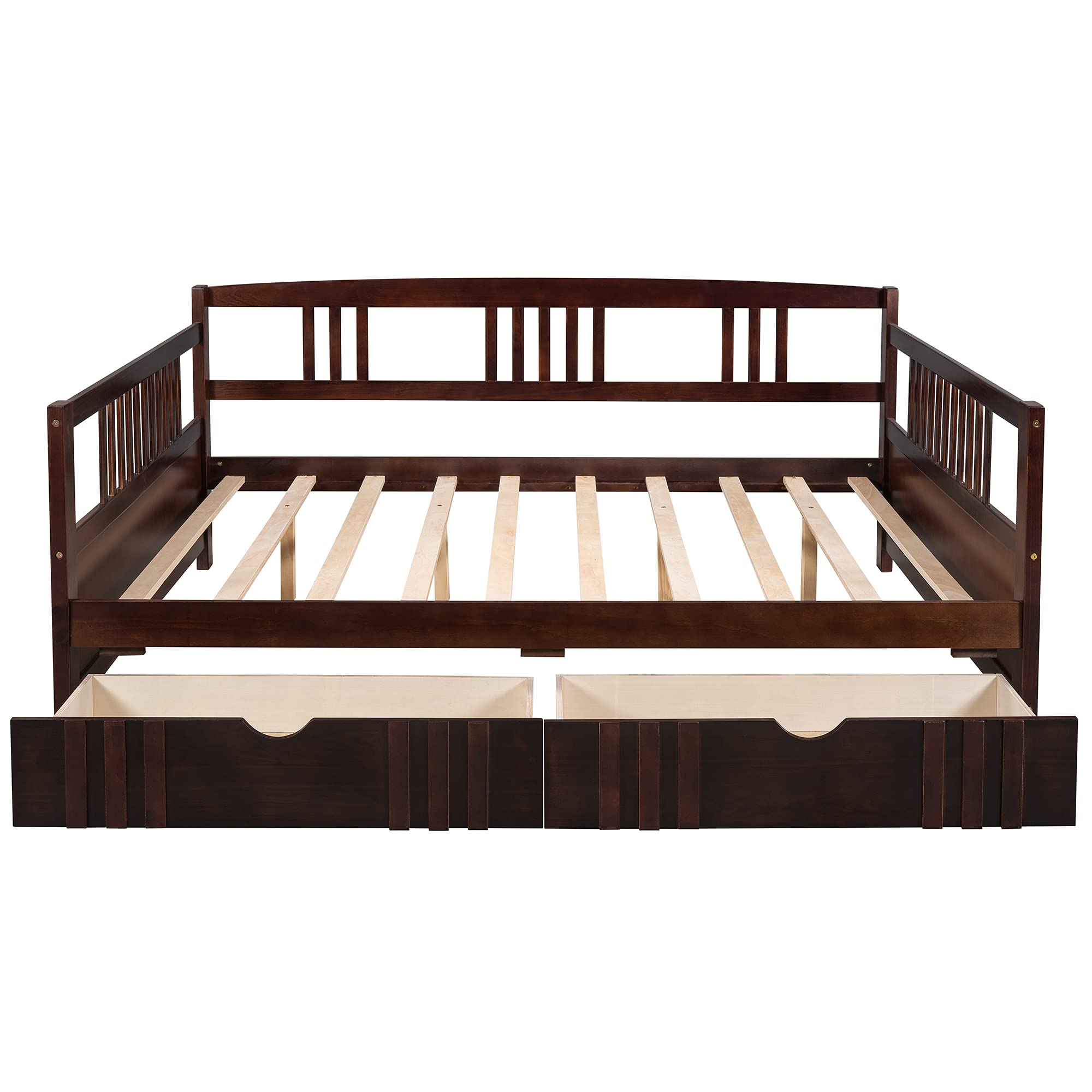 Full Size Wooden Daybed with 2 Drawers - Espresso Finish, Sturdy Wood Frame for Guest Room, Office, or Small Space
