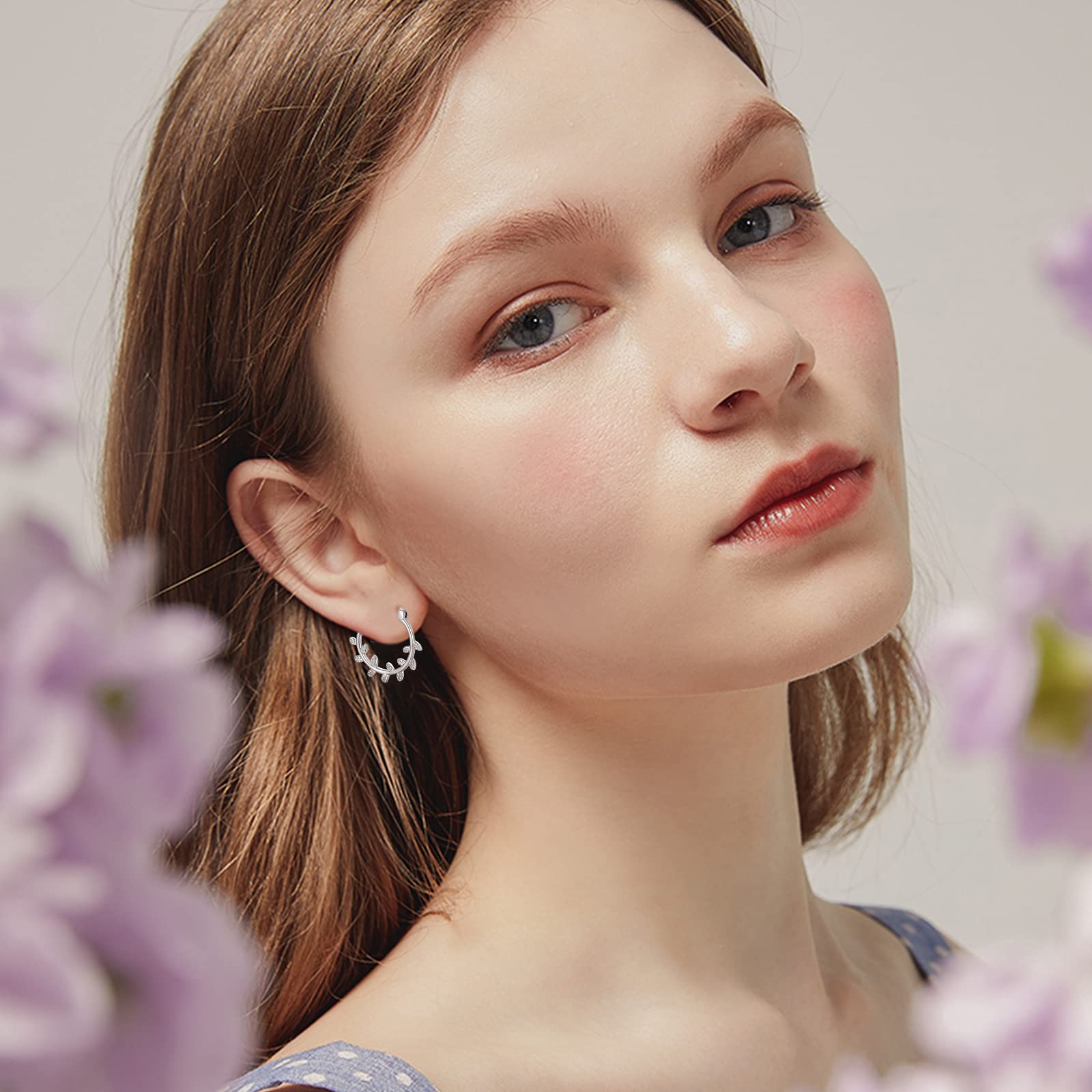 Sterling Silver Leaf Hoop Earrings for Women - Hypoallergenic Drop Earrings for Sensitive Ears, Elegant Tree Leaf Vine Jewelry with Gift Box | Perfect for Everyday Wear, Parties, and Special Occasions