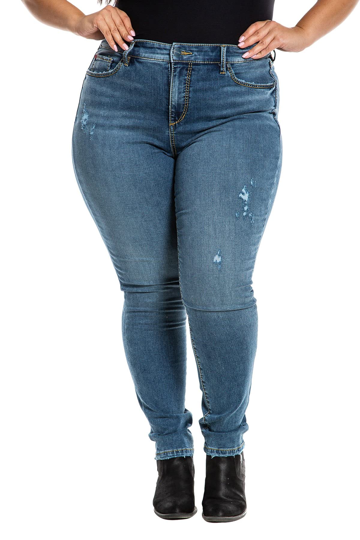 Premium Women's Plus Size Stretch High Rise Skinny Jeans - Comfortable & Flattering Slim Fit Denim Pants in Indigo Blue | Perfect for Casual Wear, Office Outfits & Night Out Looks