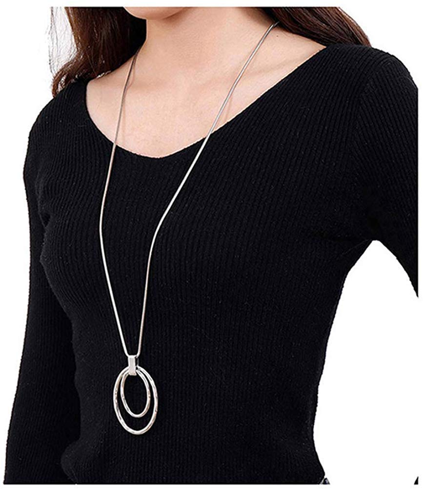 3PCS Long Pendant Necklaces for Women - Disk Circle & Triple Stack Y Necklace Set, Boho Tassel Statement Jewelry for Layering, Gift for Her | Perfect for Parties, Date Nights & Office Wear