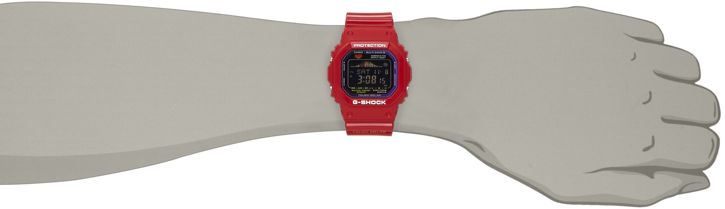 Casio G-Shock Tough Solar Watch - Black Digital Dial with Red Plastic Resin Case & Bracelet, Tide Graph & Moon Data - Perfect for Outdoor Sports, Hiking, and Water Activities