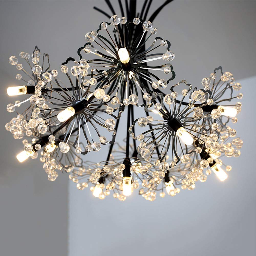 Crystal Chandelier LED Pendant Light - Modern Firework Dandelion Ceiling Fixture for Living Room, Dining Room, Bedroom, Cafe | Nordic Postmodern Design, Energy Efficient Lighting for Home & Commercial Spaces