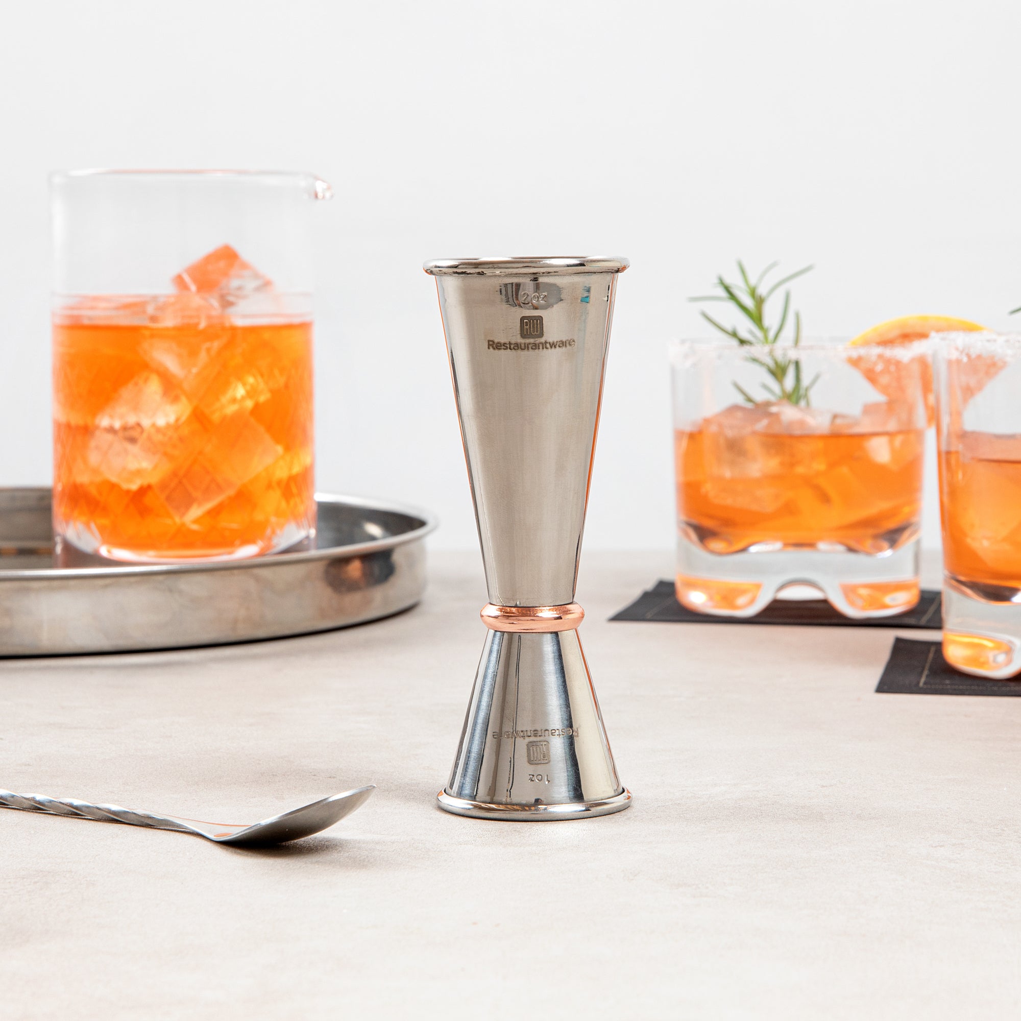 Premium 1 oz & 2 oz Stainless Steel Cocktail Jigger - Japanese Style Bar Tool with Mirrored Finish & Copper Plated Ring - Perfect for Mixing Drinks, Home Bars & Professional Bartending