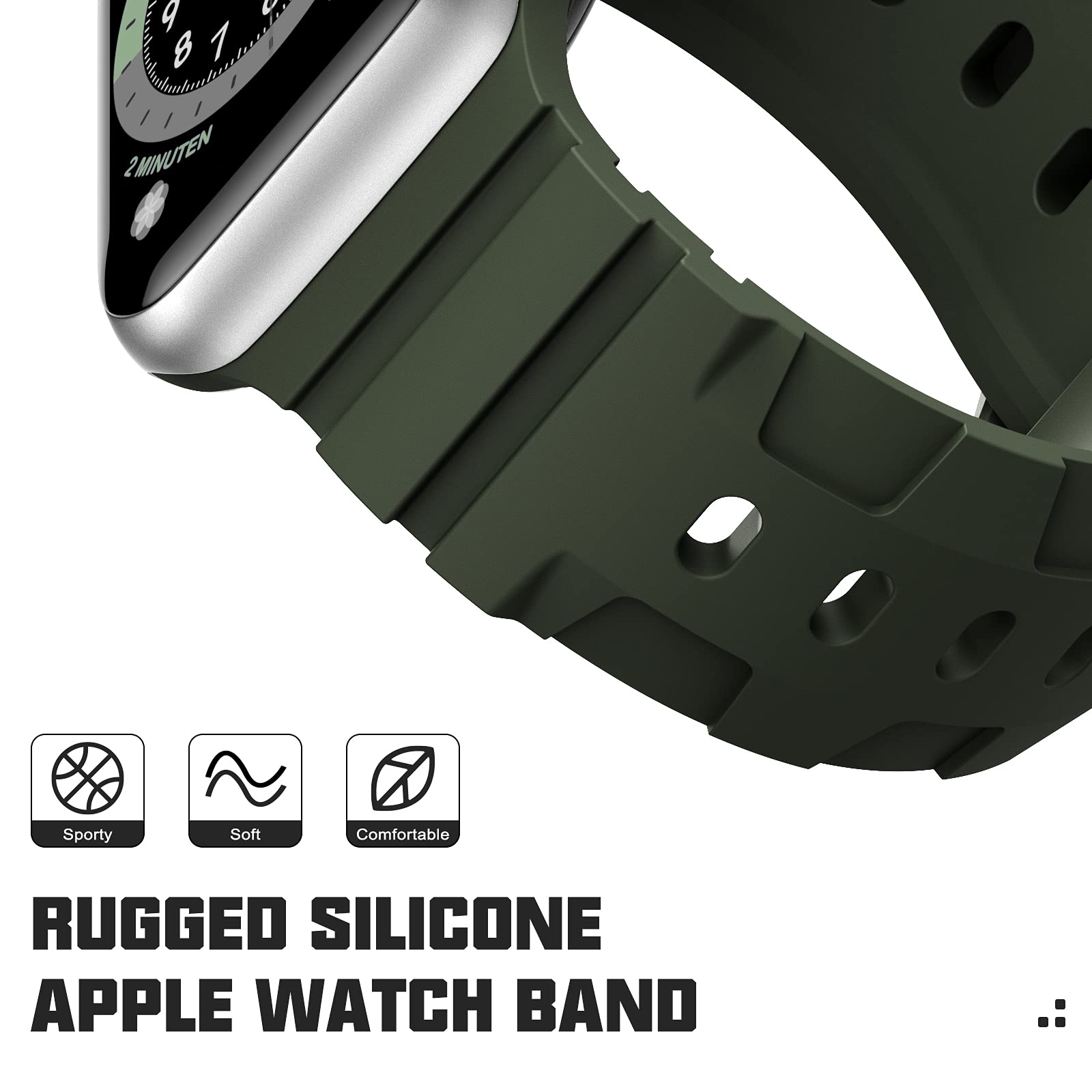 Recoppa Soft Silicone Apple Watch Band Compatible with Series 9/8/7/6/5/4/SE & Ultra 2 (42mm/44mm/45mm/49mm) - Durable Replacement Strap for Men & Women - Perfect for Workouts, Swimming & Everyday Wear