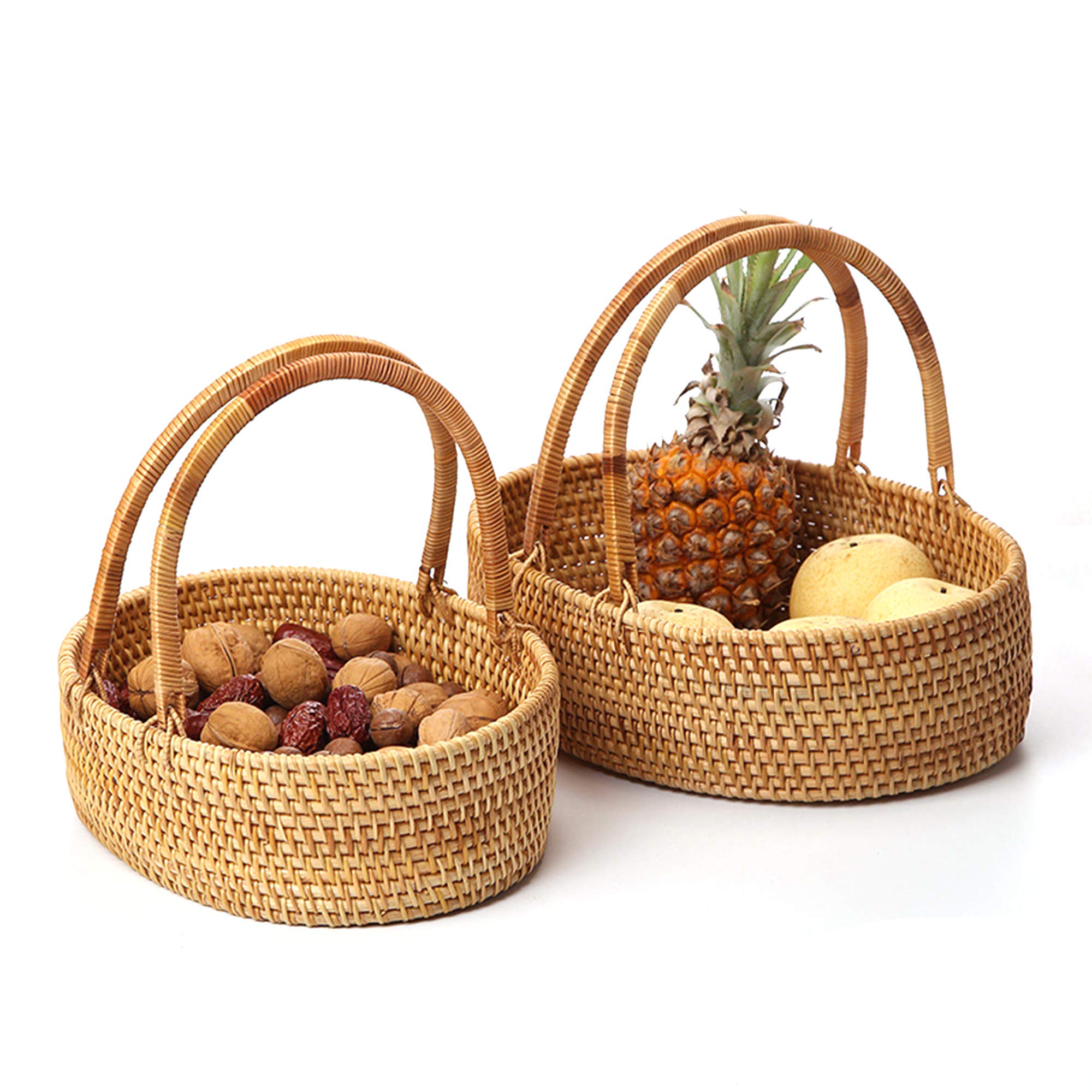 Handmade Woven Storage Basket - Natural Fiber Fruit Bowl & Snack Tray for Kitchen, Dining, Picnics - Perfect for Bread, Candy, Biscuits Serving (2-Size Set) | Home Organization & Party Serving Essential
