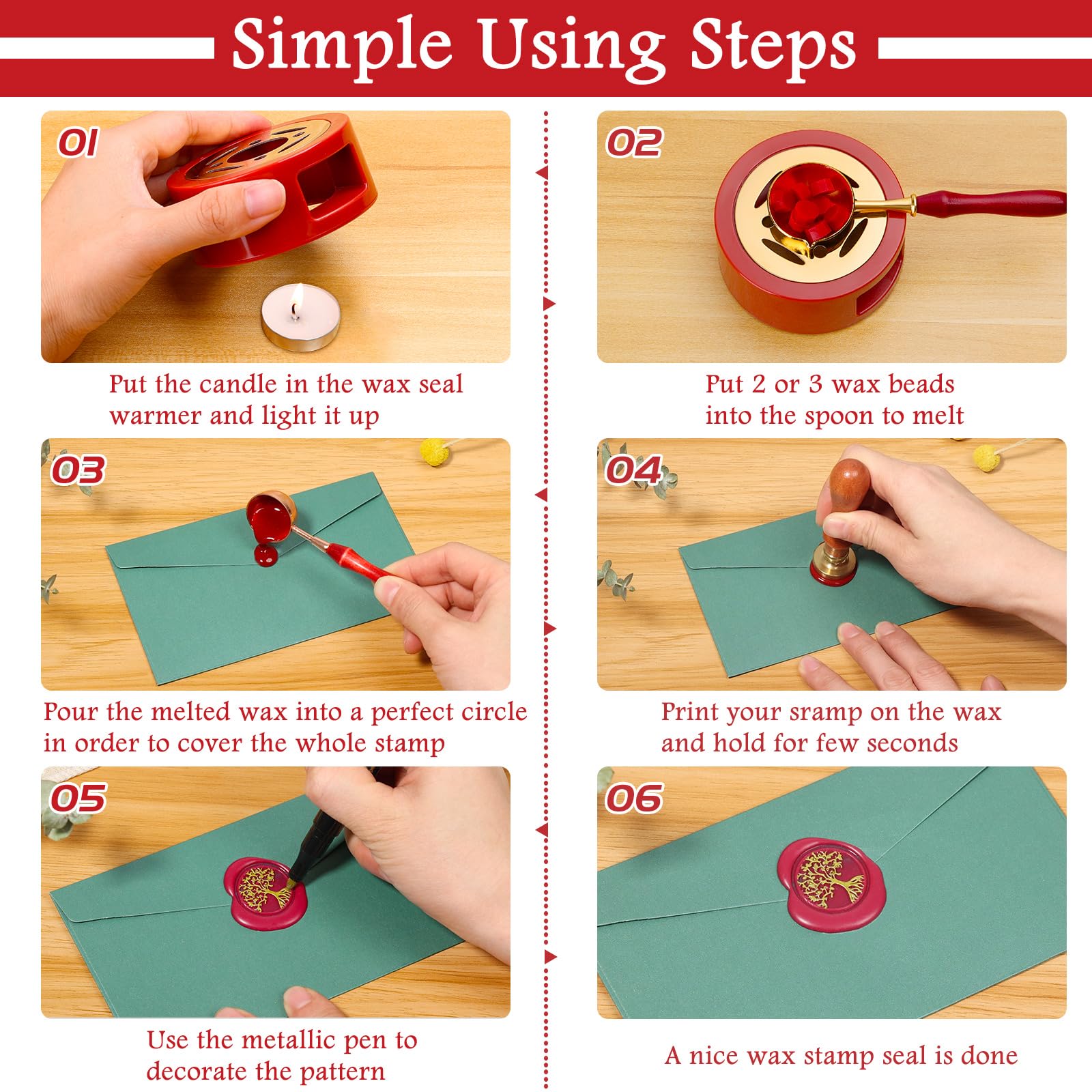 Premium Wax Seal Kit - 50 Wax Seal Beads, Custom Stamp, Electric Warmer, Wax Spoon & 10 Envelopes for Wedding Invitations, Diplomas & Vintage Letter Sealing - Elegant Gift Set for Calligraphy Lovers