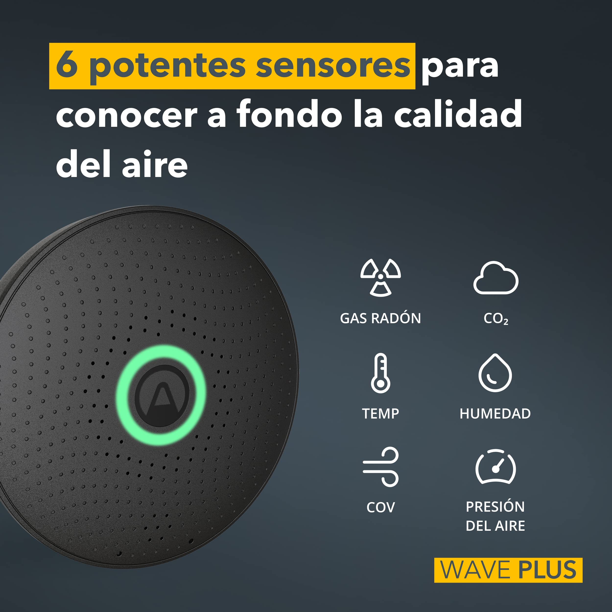 Airthings 2911 Wave Plus Black LTD Edition - Smart Radon & Air Quality Monitor for Home & Office | CO2, VOC, Humidity, Temperature & Pressure Detection | Ideal for Basements, Bedrooms & Work Spaces