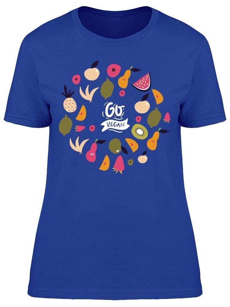 Vegan Women's T-Shirt with Fruit & Vegetable Print - Eco-Friendly Cotton Tee for Casual Wear, Gym, or Grocery Shopping