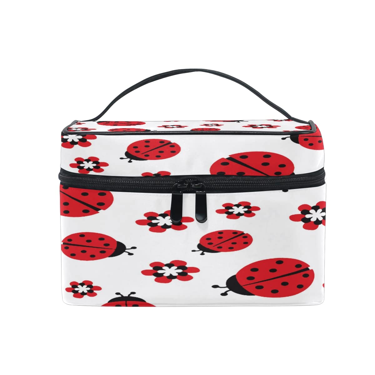 Cute Animal Print Travel Cosmetic Bag - Large Red Ladybug Flower Makeup Organizer with Zipper, Portable Toiletry Storage Case for Women & Girls | Perfect for Travel, Gym, and Daily Makeup Organization