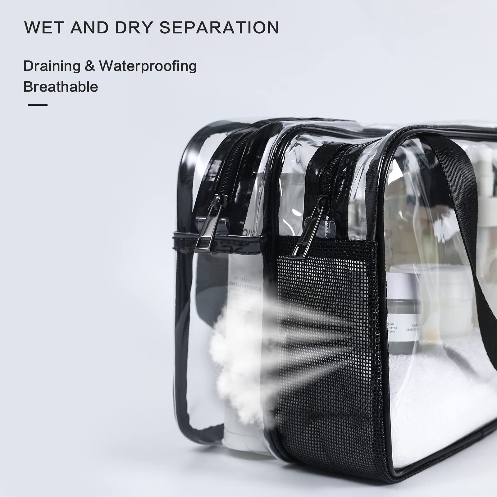 Clear Toiletry Bag for Women & Men - Large Waterproof Travel Makeup Bag with Drain Holes | TSA Approved Transparent Cosmetic Organizer for Airports, Gym, Beach & Vacation Essentials