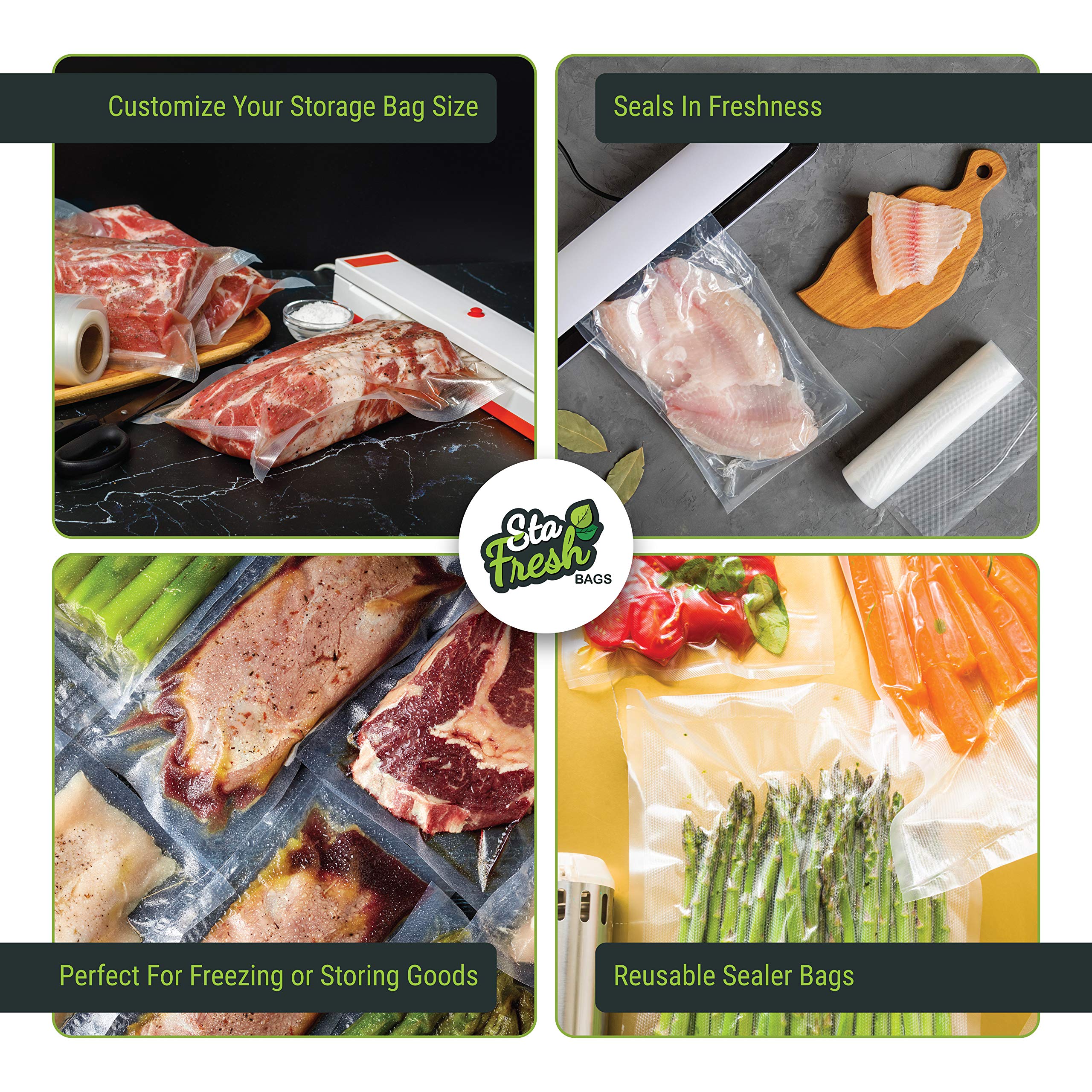 Premium Vacuum Sealer Bags 8x12 Inches - 100 Count Quart Size, 3.5mil Thick for Sous Vide Cooking, Freezer Storage & Bulk Food Preservation | Heavy Duty, BPA Free, USA Made | Perfect for Meal Prep, Vacuum Sealing Meat, Vegetables & Long-Term Food Storage