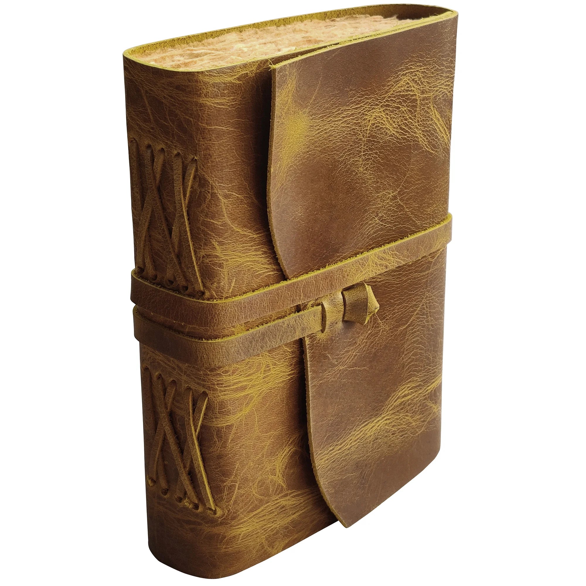 Handmade A5 Leather Bound Journal with Antique Deckle Edge Paper - Rustic Yellow Vintage Notebook for Writing, Sketching & Gift Giving