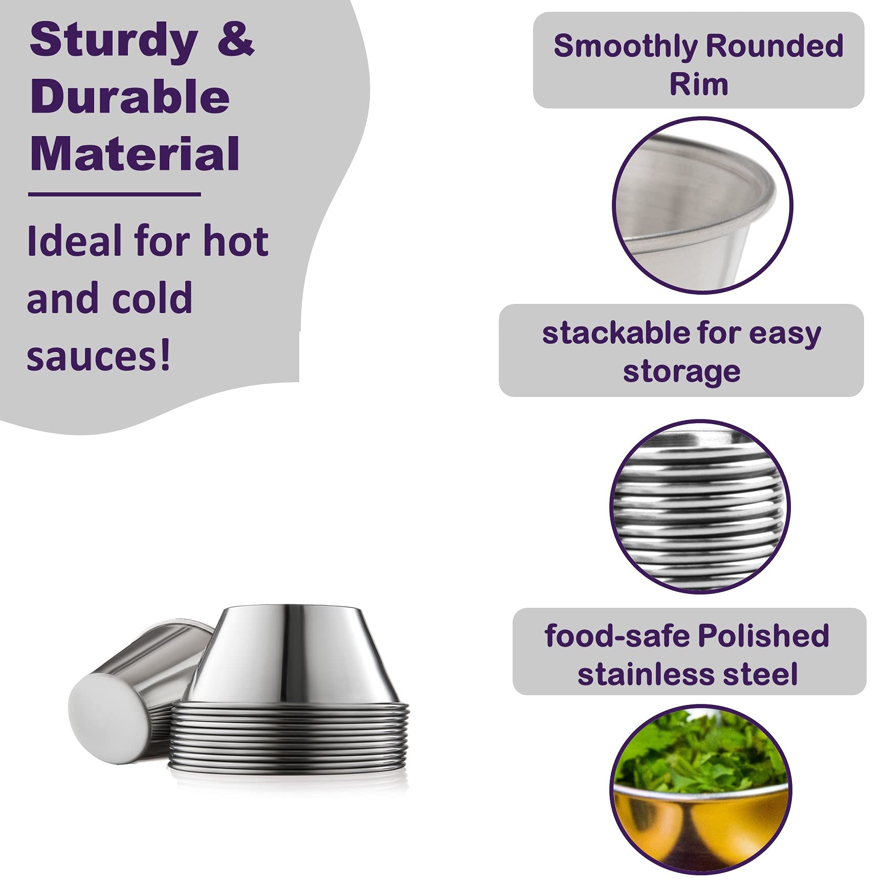 Premium Stainless Steel Ramekin Dipping Sauce Cups - 12-Pack 1.5 oz Small Condiment Cups for Restaurants, Catering & Home Use - Commercial Grade Round Individual Serving Dishes for Sauces, Dressings & Dips