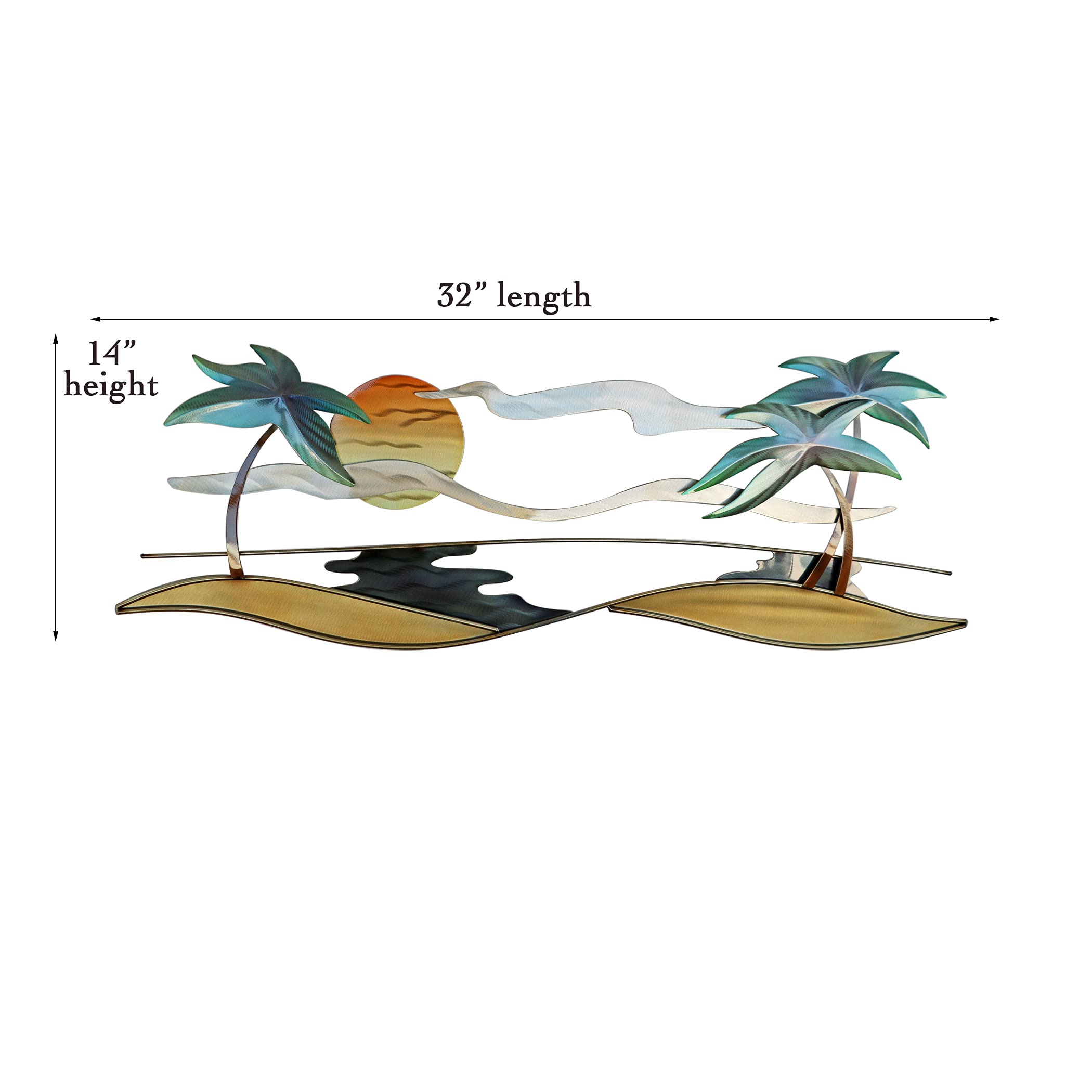 Tropical Beach Coastal Metal Wall Art - Modern Ocean Themed Home Decor for Living Room, Bedroom, or Beach House
