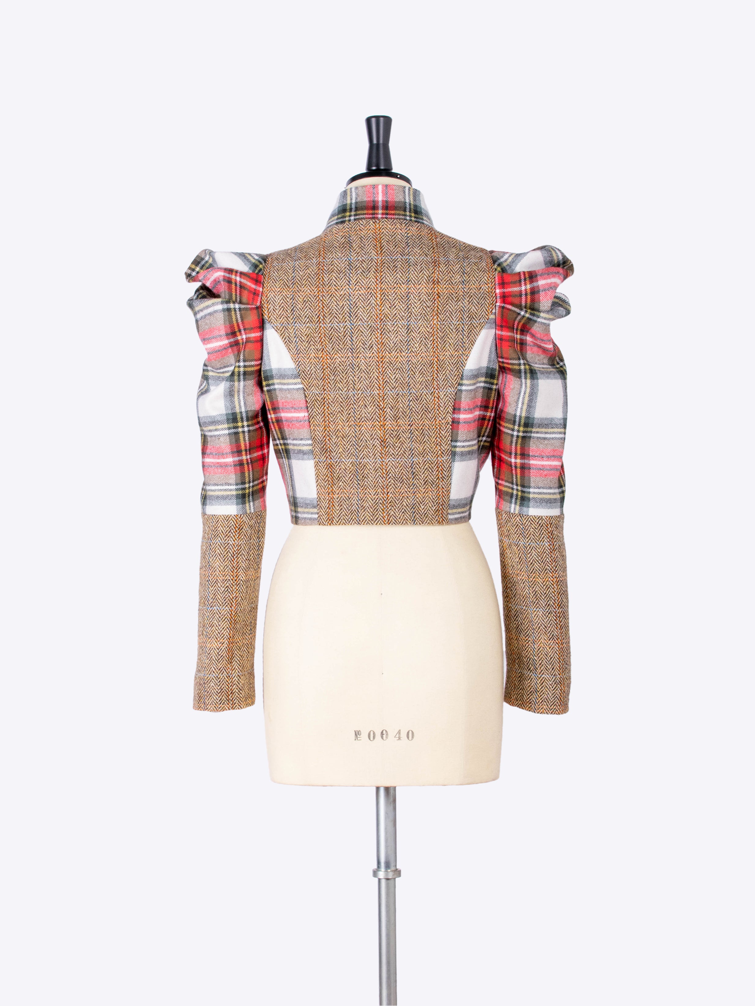 Elegant Puff Sleeve Bolero Jacket - Limited Edition White Tartan & Harris Tweed Blend - Perfect for Weddings, Parties & Formal Occasions