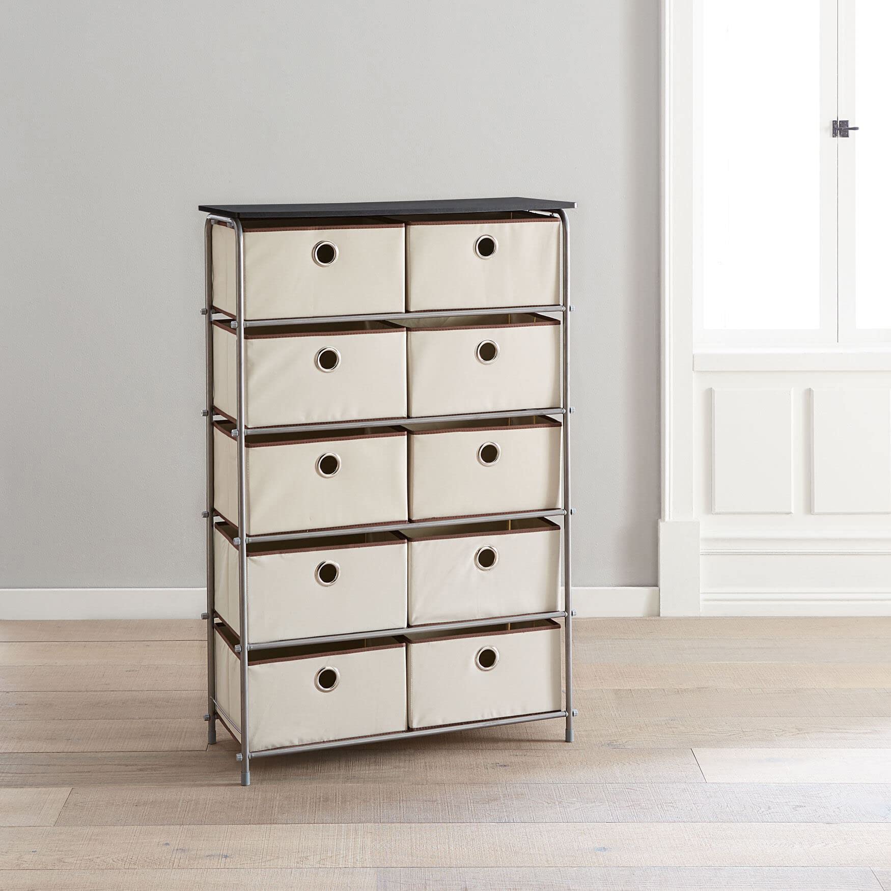 BrylaneHome Eve 10-Drawer Storage Chest Dresser in Natural Beige - Perfect for Bedroom, Closet & Office Organization