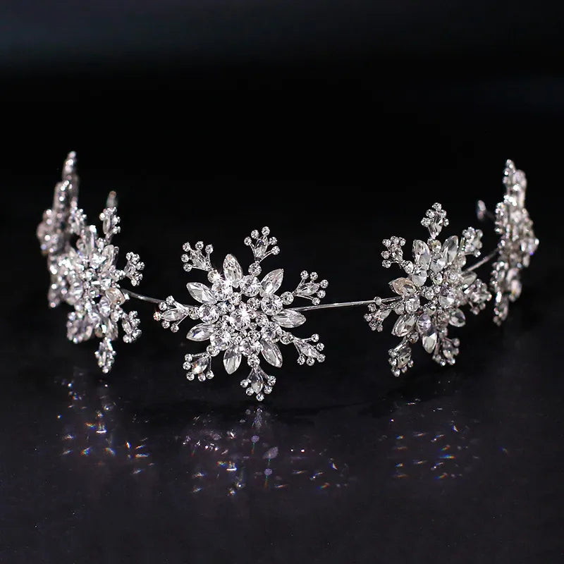 Luxury Crystal Snowflake Hairband Floral Bridal Tiara Baroque Crown for Weddings, Prom, Pageants & Special Occasions