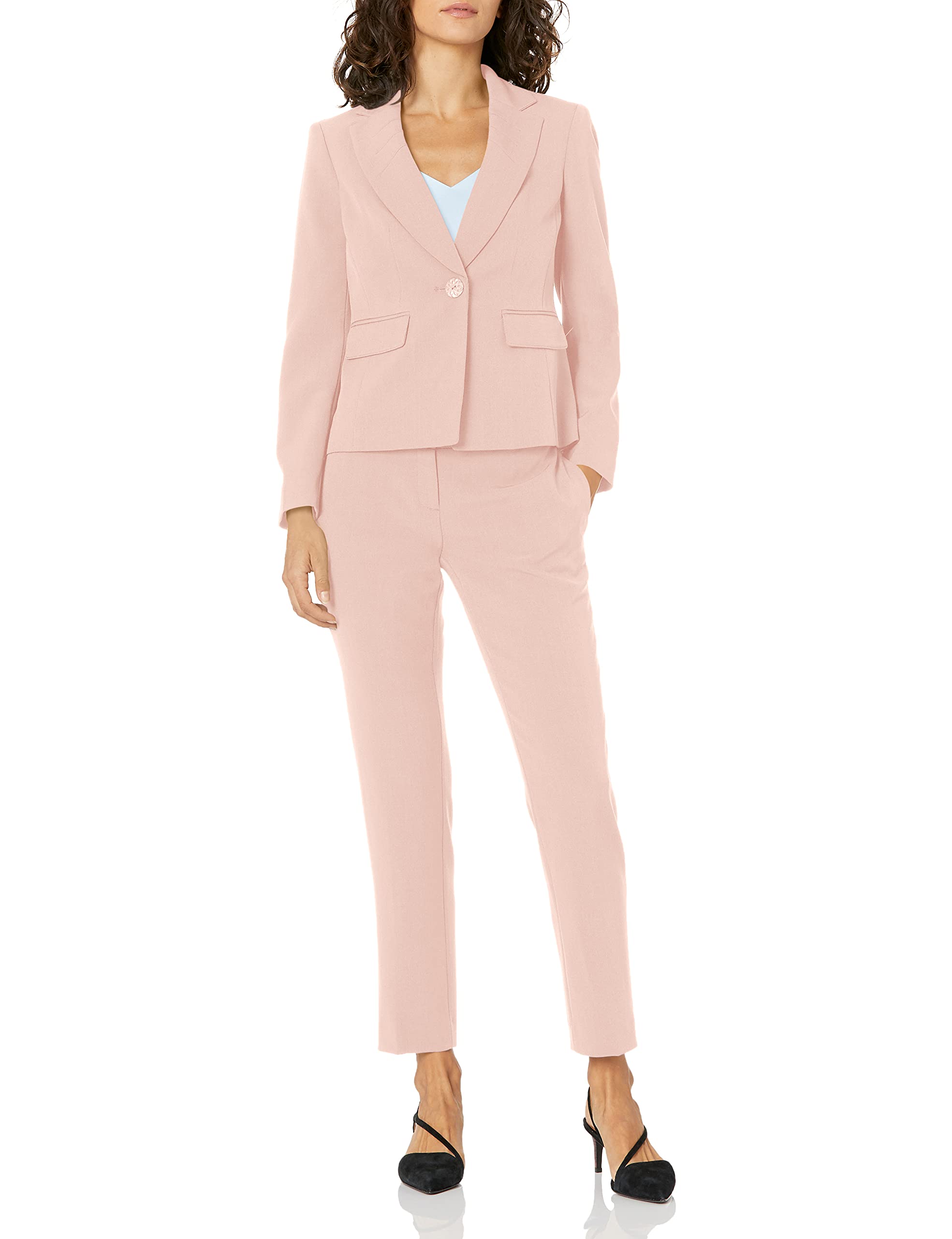 Le Suit Women's 1 Button Notch Collar Stretch Crepe Slim Pant Suit - Professional Business Attire for Office, Interviews & Formal Events