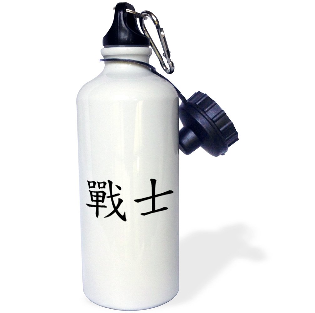 3D Rose Chinese Symbol Warrior Sports Water Bottle - 21oz Insulated Stainless Steel Water Bottle for Gym, Hiking & Outdoor Activities - White