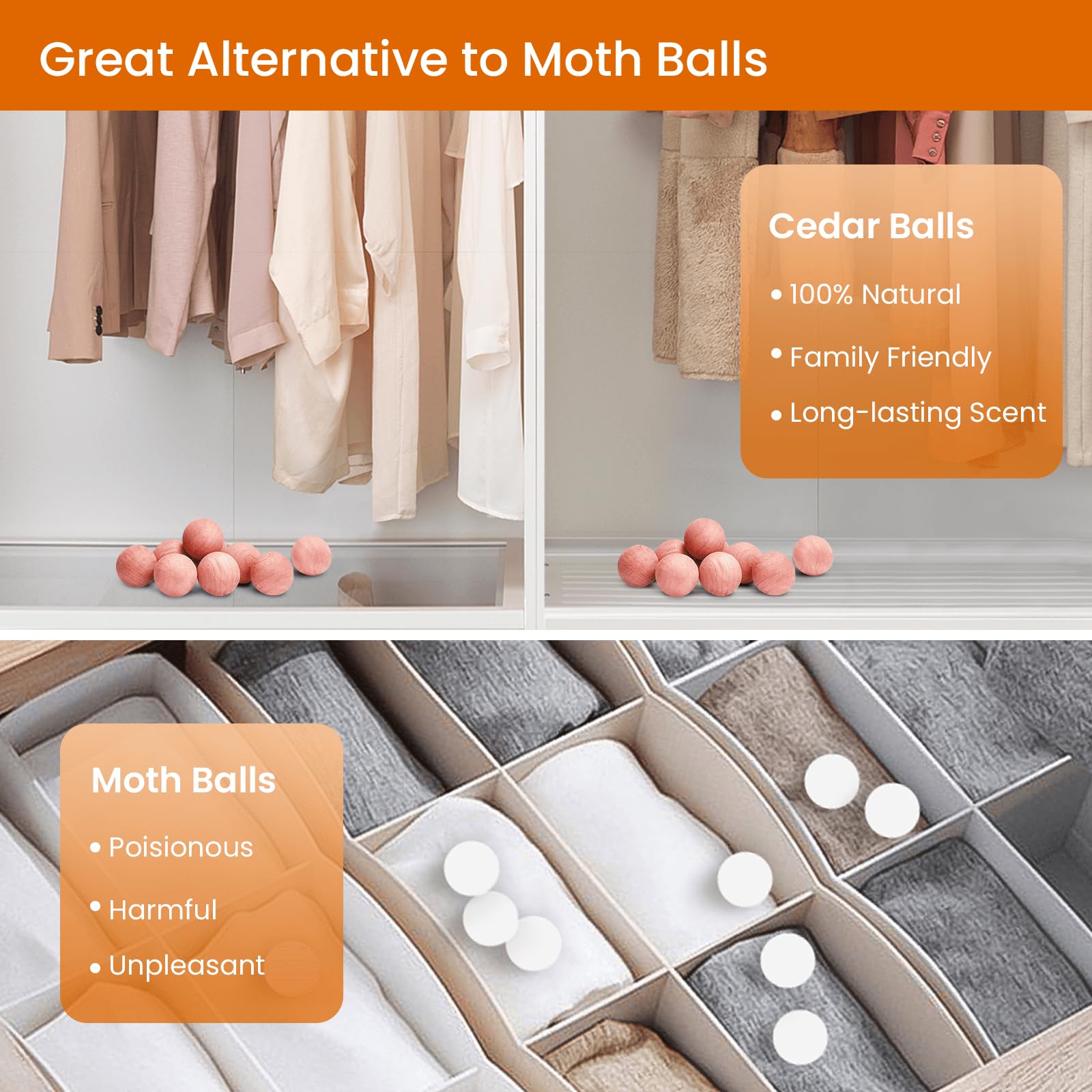 Natural Cedar Wood Blocks & Balls for Closet Storage - 100 Pcs Cedar Chips for Clothes, Drawers & Wardrobes | Fresh Scented Moth Repellent for Home, Travel & Storage Protection