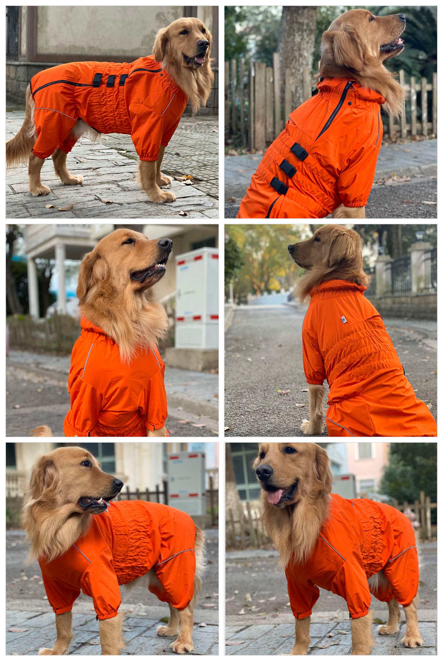 Waterproof Dog Jacket - Lightweight Reflective Raincoat for Small, Medium & Large Dogs | Windproof & Snowproof Pet Vest in Orange (Size 4XL) | Perfect for Rainy Walks, Winter Adventures & Nighttime Safety