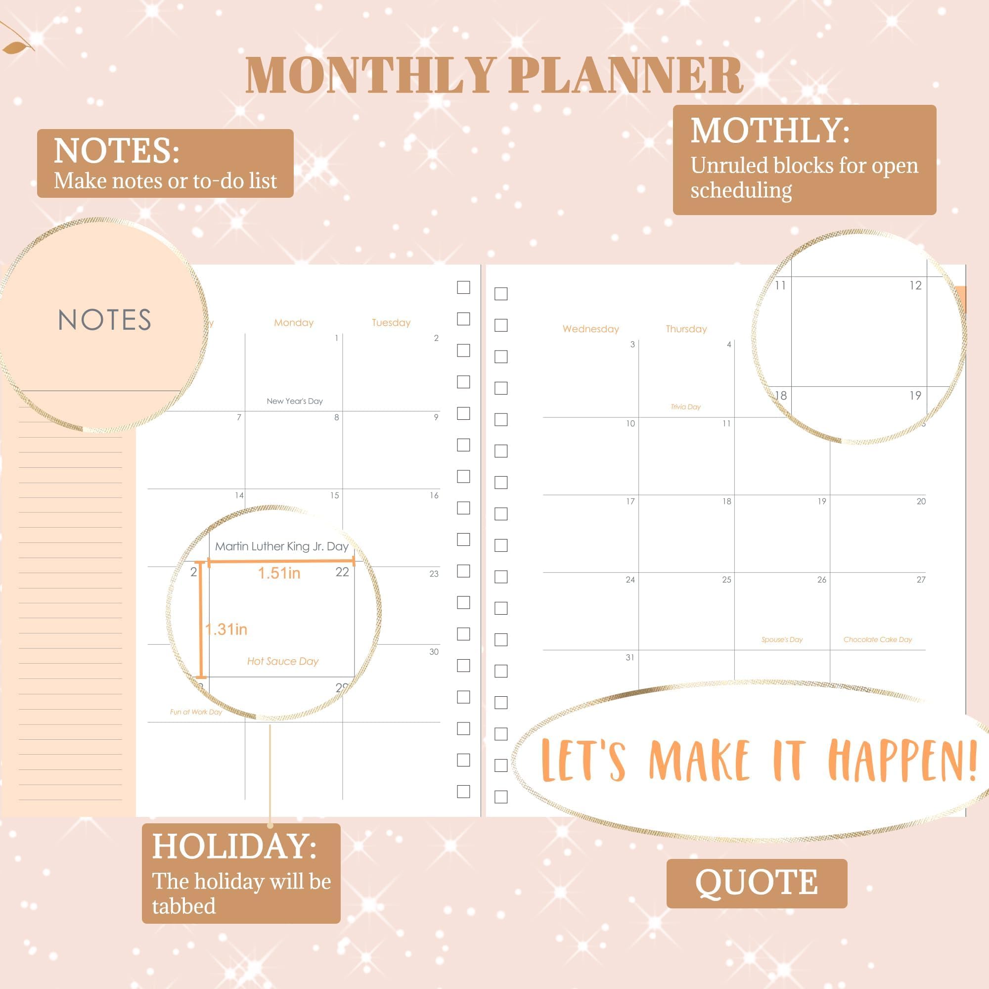2025 Weekly & Monthly Planner - Spiral Bound Hardcover Calendar (Dec 2024-Dec 2025) - 8.3